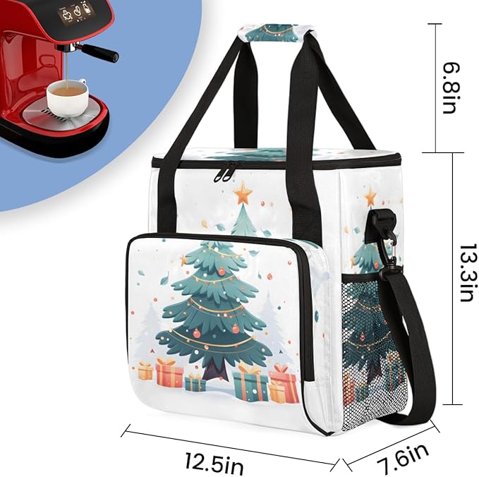 Christmas Gift Coffee Maker Carrying Bag Christmas Tree Travel Storage Bag Compatible with K-Mini or K-Mini Plus Single Serve Coffee Brewer Carrying Case with Multiple Pockets &amp Shoulder Strap