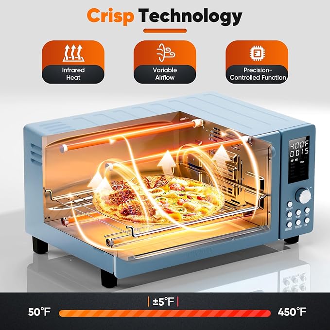 Nuwave Bravo Pro Convection Air Fryer Toaster Oven Combo 2025 New and Improved 10-in-1 50°-450°F Temp Controls Quick &amp Even Crisp Technology 21Qt Capacity Cozy Blue PFAS Free
