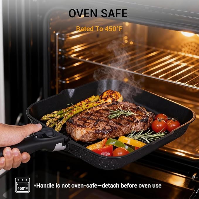 Ammeloo 21 Pcs Pots and Pans Set Non Stick with Detachable Handle &amp Grill Pan Induction Ceramic Cookware Set Non Toxic Kitchen Pots and Pans Set for RVsCamping Oven/Dishwasher Safe Black