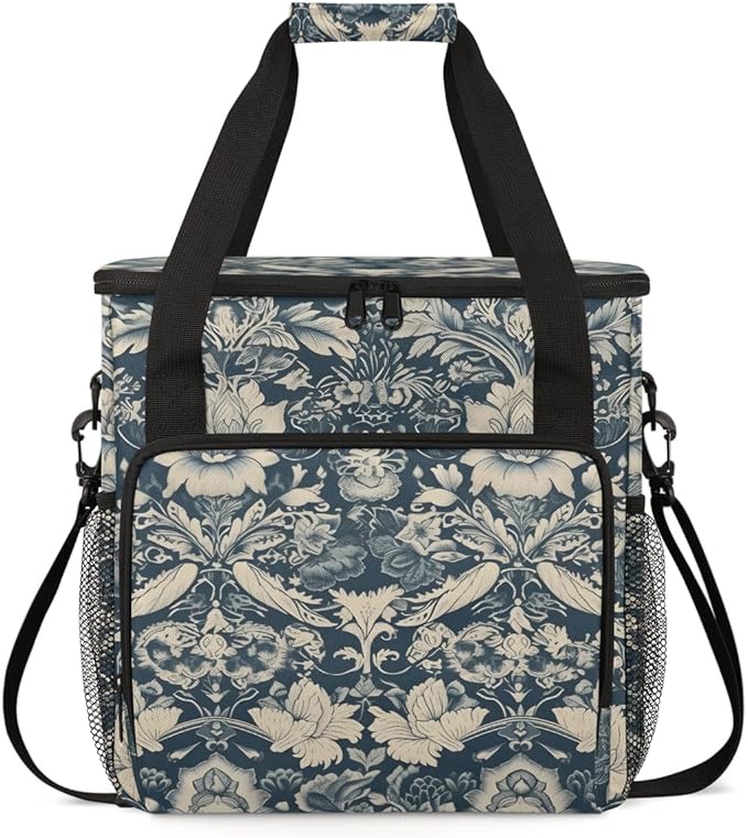 Ethnic Artistic Grunge Coffee Maker Carrying Bag Flowers Travel Storage Bag Compatible with K-Mini or K-Mini Plus Single Serve Coffee Brewer Carrying Case with Multiple Pockets &amp Shoulder Strap