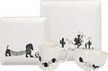 Toy Story 4-Piece Ceramic Dinnerware Set With Scribble Design - Cute Character Line Drawings - Beautiful Glazed White Square Dinner &amp Salad Plates With 16 Oz. Bowl &amp 11 Oz. Mug Place Setting