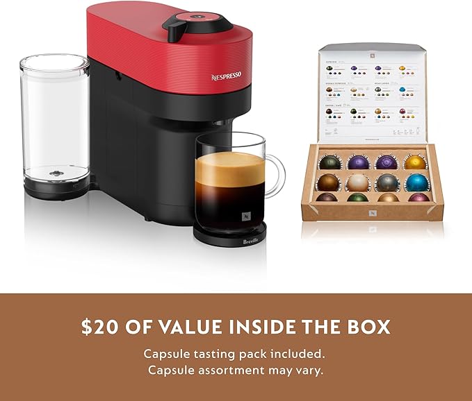 Nespresso Vertuo Pop+ Coffee and Espresso Maker by Breville with Milk Frother Spicy Red