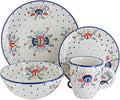 Blue Rose Polish Pottery - Red Desert Flower 16 Piece Dinner Set - 4 Place Settings - Great for Everyday Dining Casual Dining or as Formal Dinnerware