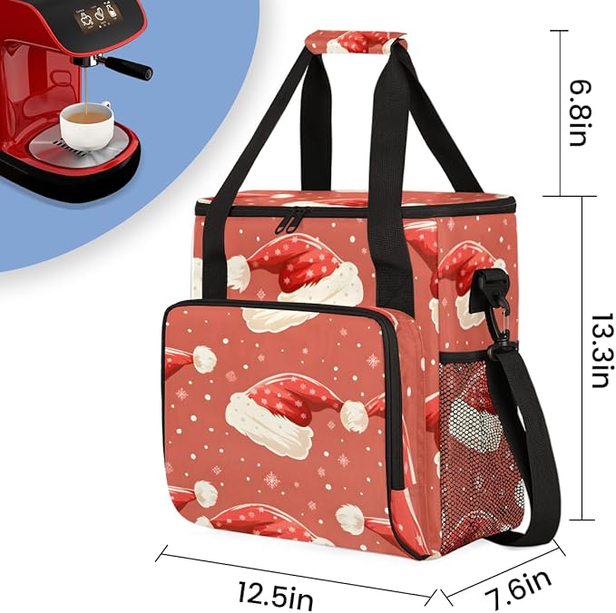 Christmas Hat Coffee Maker Carrying Bag Graffiti Hat Travel Storage Bag Compatible with K-Mini or K-Mini Plus Single Serve Coffee Brewer Carrying Case with Multiple Pockets &amp Shoulder Strap