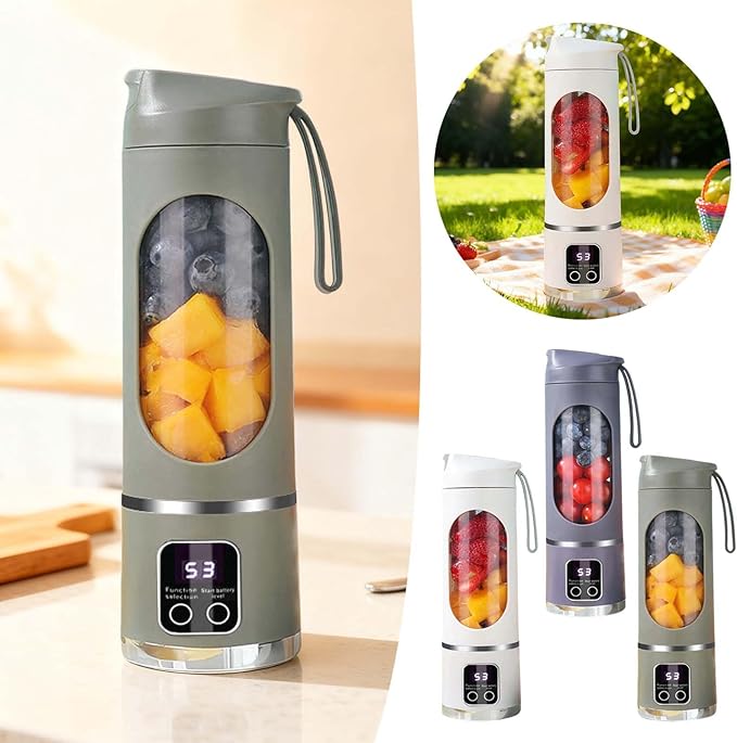 Portable Juicer USB Rechargeable 1500mah Battery 3 Speed Cooking Machine with Display 450ML Electric Juicer Easy Clean Design for Smoothies Ice Crushing Gym Fresh Fruit Juices (Green)