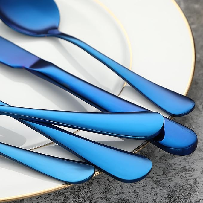 Blue Silverware Set Flatware Cutlery - 20 Pieces Stainless Steel Tableware Set Service for 4Include Fork Knife SpoonMirror PolishedDishwasher Safe