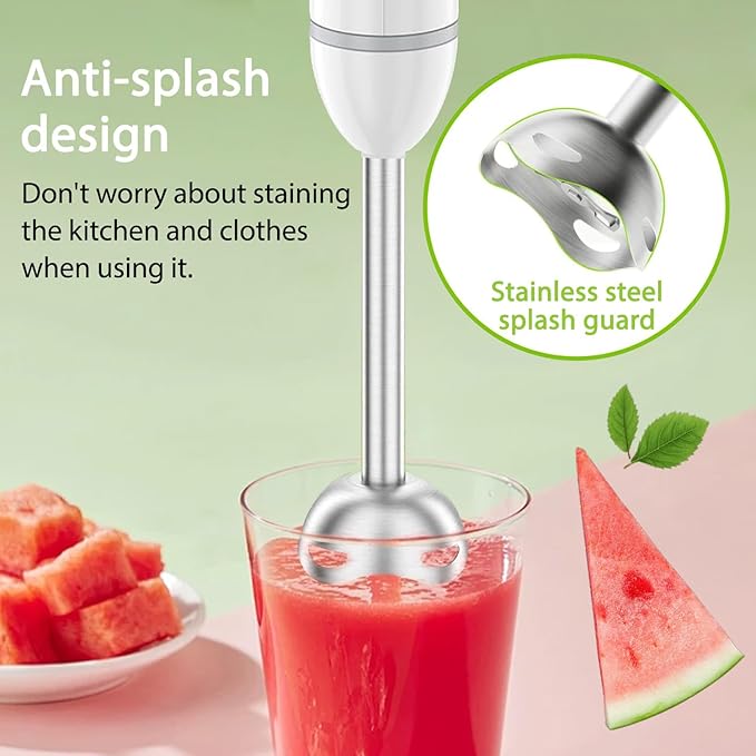 Bonsenkitchen Immersion Hand Blender 2-Speed Electric Stick Mixer Portable Blender for Smoothies Soup &amp Baby Food with Stainless Steel Blades Easy Clean White