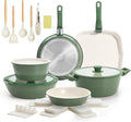 23pcs Ceramic Pots and Pans Set Nonstick Detachable Handle Cookware Induction Kitchen Cooking Set with Removable Handleinclude Frying Pans &amp Saucepans Oven Safe(Green)