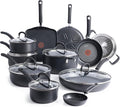 T-Fal Ultimate Hard Anodized Nonstick Pots and Pans Set 17 Piece Nonstick Cookware Set with Fry Pan Saucepans Saute-Pan Griddle Dishwasher Safe Black