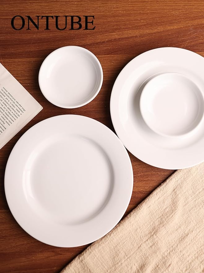 ONTUBE 4-Piece Plates and Dishes Set Ceramic Dinnerware SetDishwasher &amp Microwave Safe White