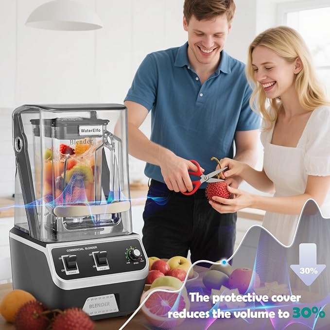 2200W Commercial Blender for Smoothies - Professional Grade High Speed Quiet Electric Countertop Blenders with Sound Enclosure 68oz for Kitchen &amp Home Use