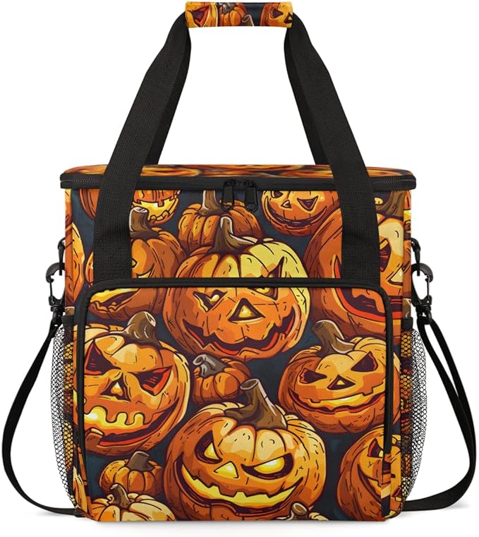 Abstract Pumpkin Coffee Maker Carrying Bag Glowing Pumpkin Travel Storage Bag Compatible with K-Mini or K-Mini Plus Single Serve Coffee Brewer Carrying Case with Multiple Pockets &amp Shoulder Stra