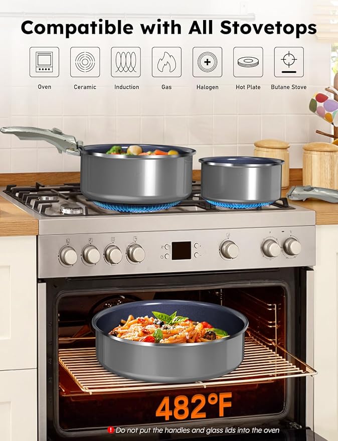 Pro DUXANO Ceramic Pots and Pans Set 2026 Upgraded Hybrid 3-Ply Stainless Steel Skillet 2X Non Stick High Heat Sear PFAS PTFE PFOA Free Non Toxic Induction CookwareRemovable HandleOven Safe12PC