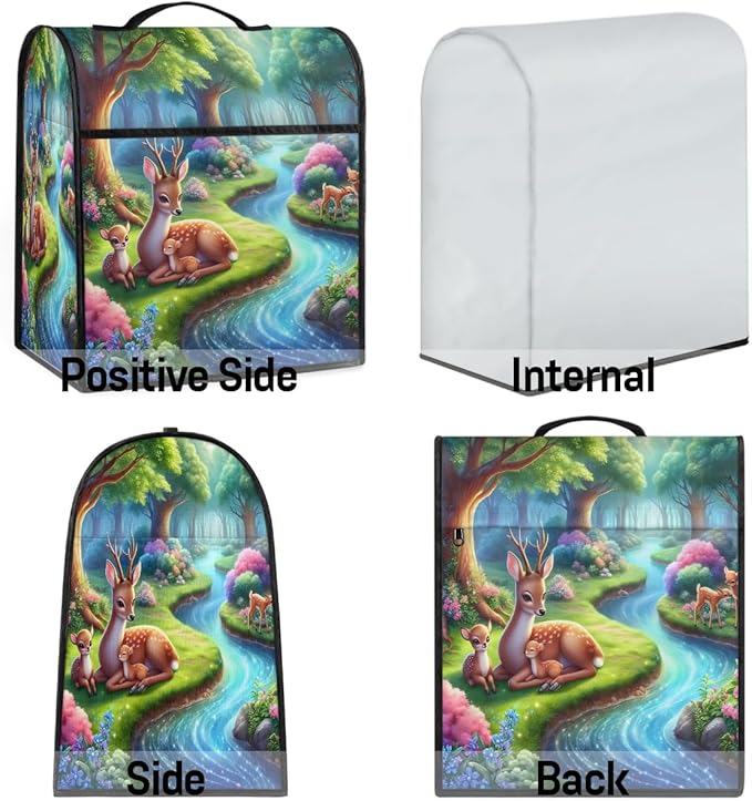 cfpolar Kitchen Aid Mixer Cover Compatible with 6-8 Quarts Animals Deer Trees River Stand Mixer Cover Kitchen Aid Mixers Accessories Appliance Organizer Bag Dust Covers with Zipper Pocket
