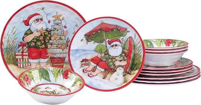 Certified International Santa's Wish Melamine 12 Piece Dinnerware Set Service for 4