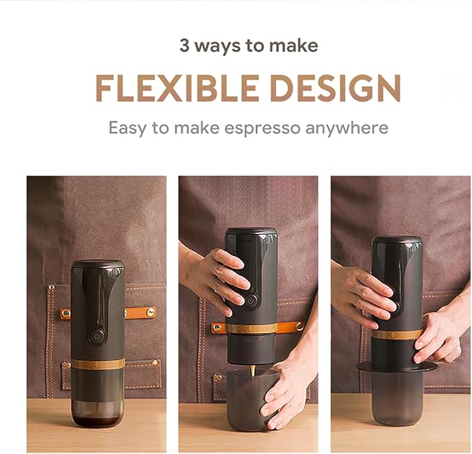Travel Espresso Machine Portable Espresso Coffee Maker Coffee Compatible with Powder and Coffee Capsules No Heating Function and Long Battery Life for Traveling Camping Hiking Fishing