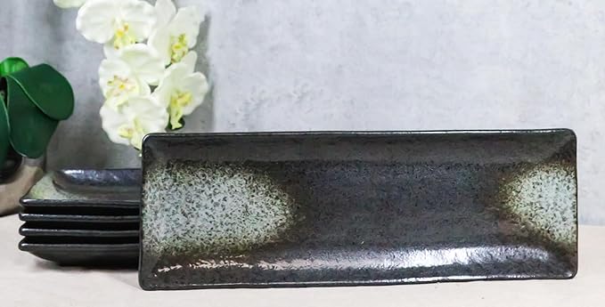 Ebros Gift Artistic Charcoal Grey Tone Hakumu Collection Dinnerware Serveware Kitchenware Set Asian Japanese Restaurant Supply (Pack Of 5 Rectangular Serving Platter 14 L)