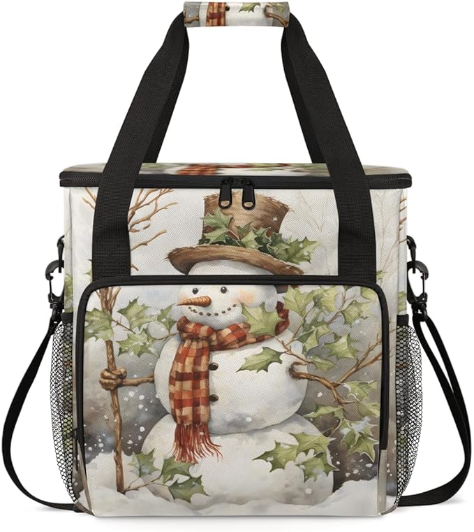 Christmas Snowman Coffee Maker Carrying Bag Retro Snowman Travel Storage Bag Compatible with K-Mini or K-Mini Plus Single Serve Coffee Brewer Carrying Case with Multiple Pockets &amp Shoulder Strap