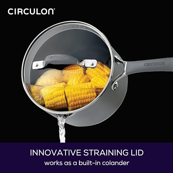 Circulon Radiance Hard-Anodized Nonstick Straining Saucepan 3-Quart Gray