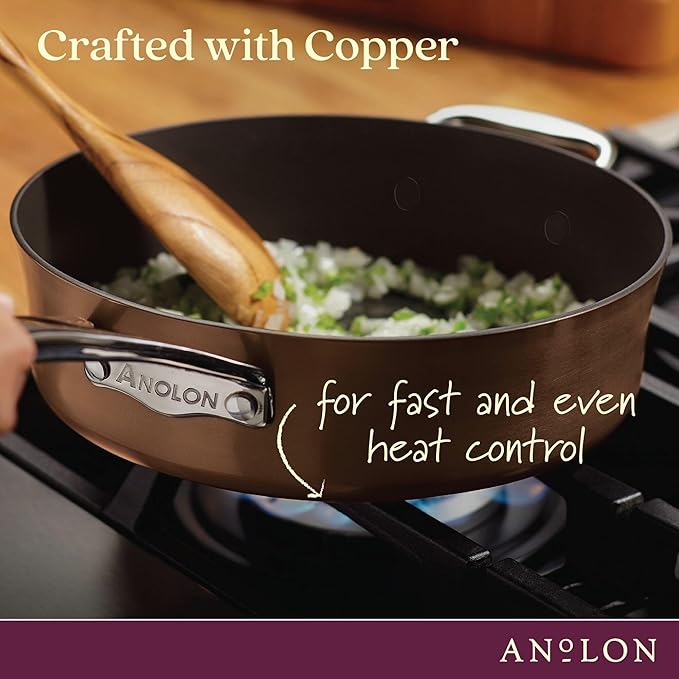 Anolon 83852 Nouvelle Copper Hard Anodized Nonstick Cookware Set / Pots and Pans Set - 11 Piece Brown