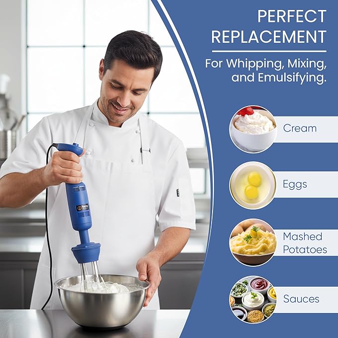 Commercial Electric Immersion Blender Hand held 6 Inch Removable Shaft 6-Gallon capacity with single high speed (Whisk Attachment Only) - 270W and 350W Compatible.