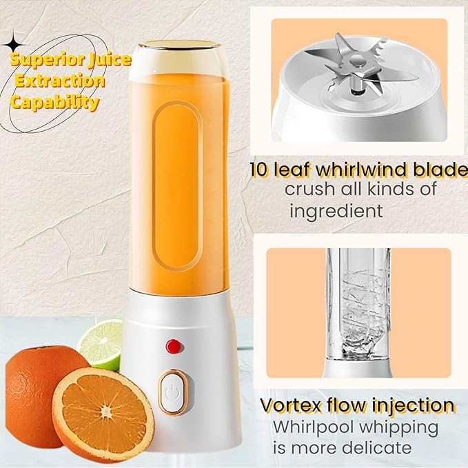 450ml Portable Electric JuicerUSB-Powered Electric Fruits Juicer for Juice Smoothies Shakes - Rechargeable Cordless Design Easy-Clean with Travel Lid