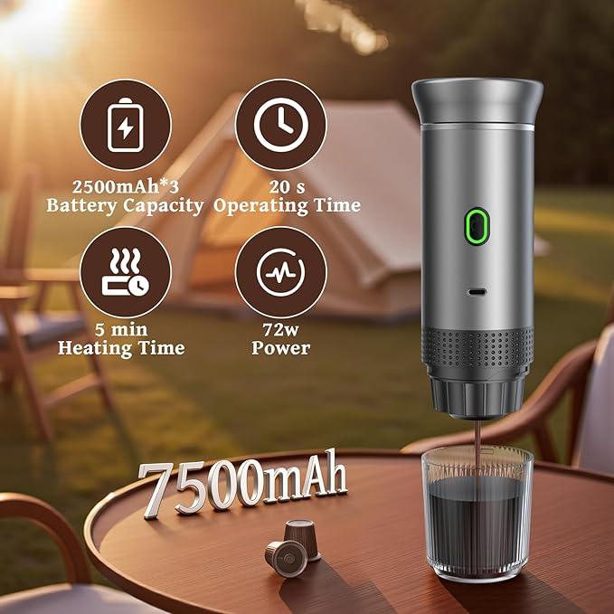 Portable Coffee Maker Espresso Machine 3-In-1 Travel Coffee Maker Cafetera Portatil Expreso with Small Tea Cup Compatible with Ground Coffee &amp NS Capsule for RV HikingCamping