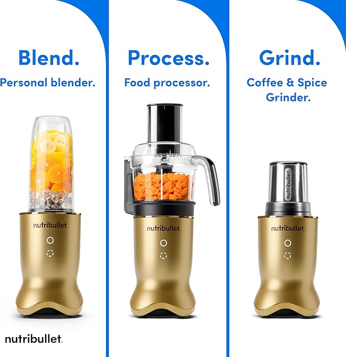 nutribullet® Ultra Plus+ 3-1 Compact Kitchen System 1200W Kitchen System with Blender Food Processor and Coffee and Spice Grinder 32oz and 24oz Blending Cups 2-Cup Food Processor Brass