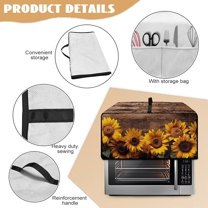 Doojoayie Sunflower Toaster Cover 6 Slice Kitchen Appliance Covers 19.7x16x 10 Small Appliance Dust Protector with Top Handle Easy to Storange