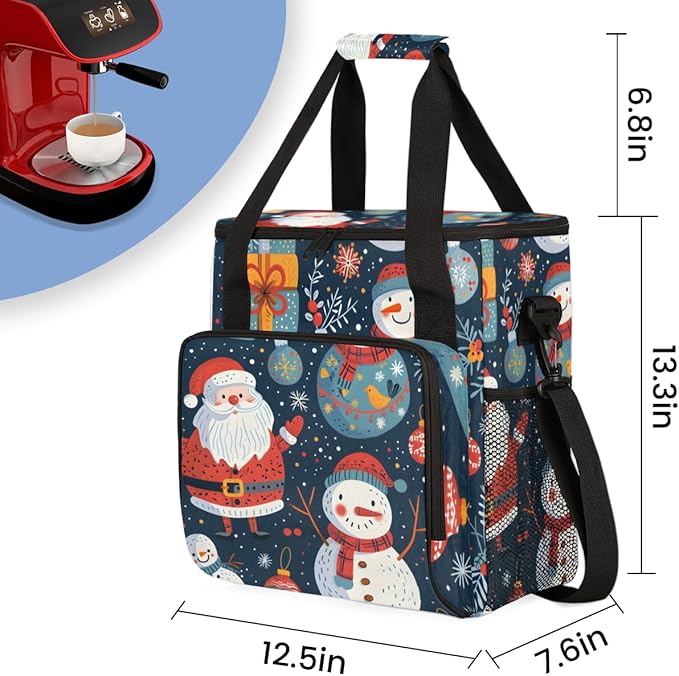 Xmas Santa Claus Coffee Maker Carrying Bag Modern Santa Claus Travel Storage Bag Compatible with K-Mini or K-Mini Plus Single Serve Coffee Brewer Carrying Case with Multiple Pockets &amp Shoulder S