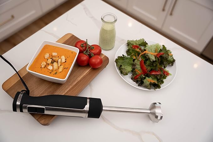 Blendtec Immersion Blender - Handheld Stick Blender Whisk and Food Processor - Includes 3 Attachments 20 oz BPA-Free Jar and Storage Tray - Stainless Steel