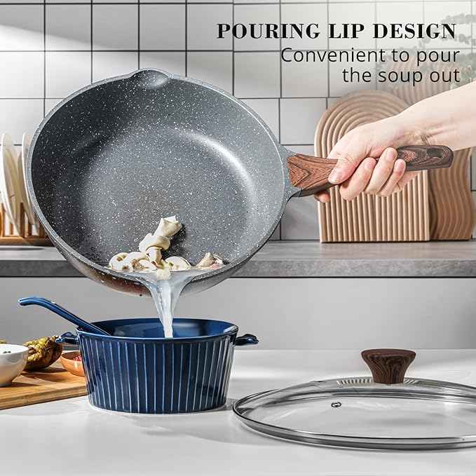 SENSARTE Nonstick Frying Pan Skillets Swiss Granite Coating Omelette Pans Healthy Cookware Free of Intentionally Added PFOA (9.5 Inch Frying Pan and 5QT Saute Pan)