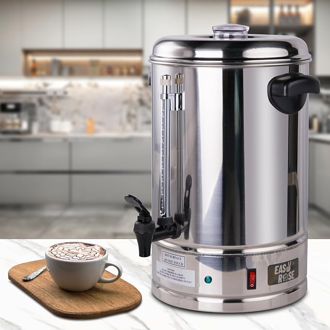 Commercial Coffee Urn 65-Cup (10.5 Qt) 1250W Stainless Steel Percolator with Removable Filter &amp Keep-Warm Setting Ideal for Office Catering &amp Large Events
