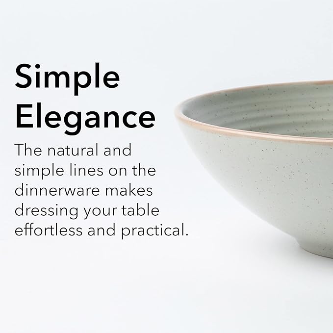 RINGAR Round Stoneware 16pc Dinnerware Set of 4 Dinner Plates Side Plates Cereal Bowls Mugs - Speckle Matte White (406646)