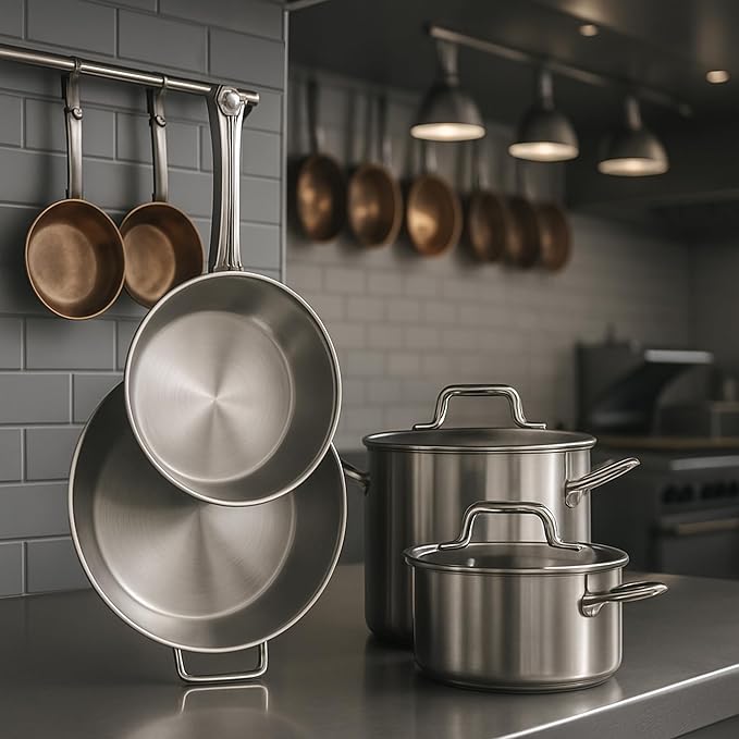 Stainless Steel Cookware Set With 3 Qt. Saucier 3 Qt. Saute And 9.5 Frying Pan Stainless Pots And Pans For Kitchen Clad (5 Piece)