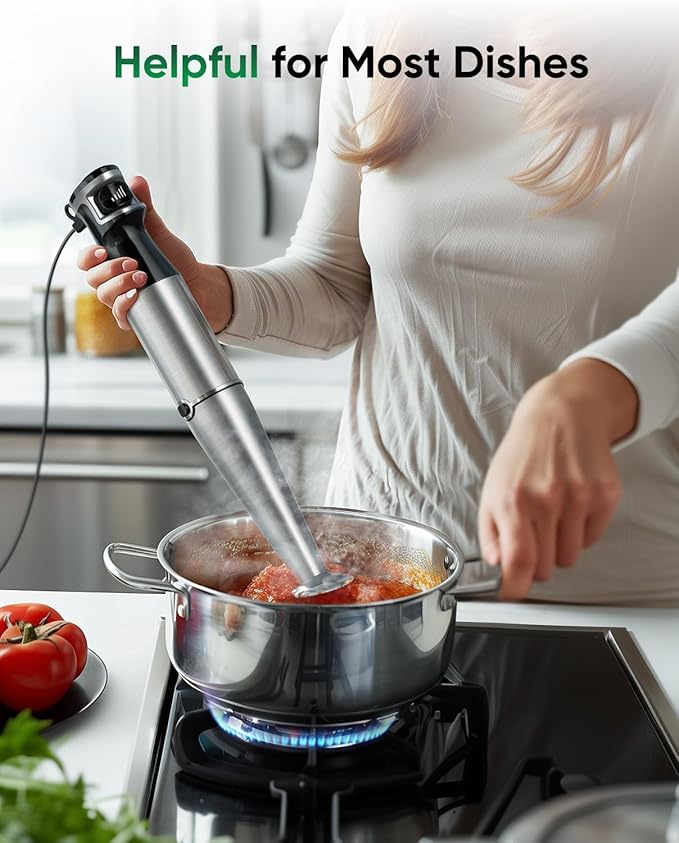 Immersion Hand Blender 5 in 1: 800W Electric Blender Handheld Stick Mixer with Trigger Control Grip Emulsion Blenders for Kitchen Soup Mayo Smoothie and Baby Food with Chopper Whisk and Frother