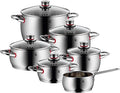 WMF Quality One 6-Piece Saucepan Set with Glass Lids / Cooking Pot / Saucepan / Cromargan Polished Stainless Steel / Steam Hole Suitable for Induction Cookers