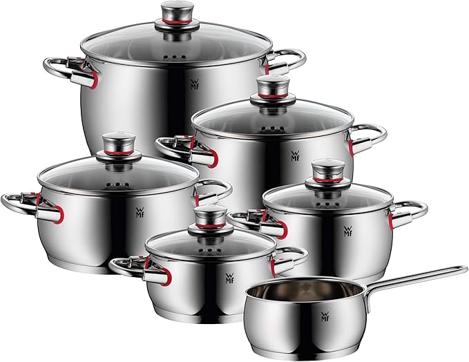 WMF Quality One 6-Piece Saucepan Set with Glass Lids / Cooking Pot / Saucepan / Cromargan Polished Stainless Steel / Steam Hole Suitable for Induction Cookers