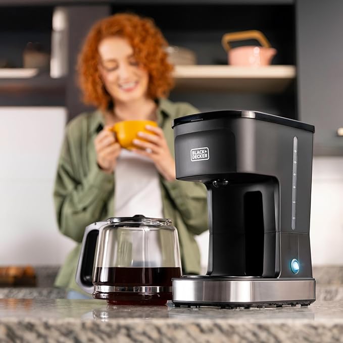 BLACK+DECKER CAFÉCRAFT 12-Cup Coffee Maker One-Switch Drip Coffeemaker with Vortex Showerhead Technology Sneak-A-Cup Keep Warm Function Stainless Steel