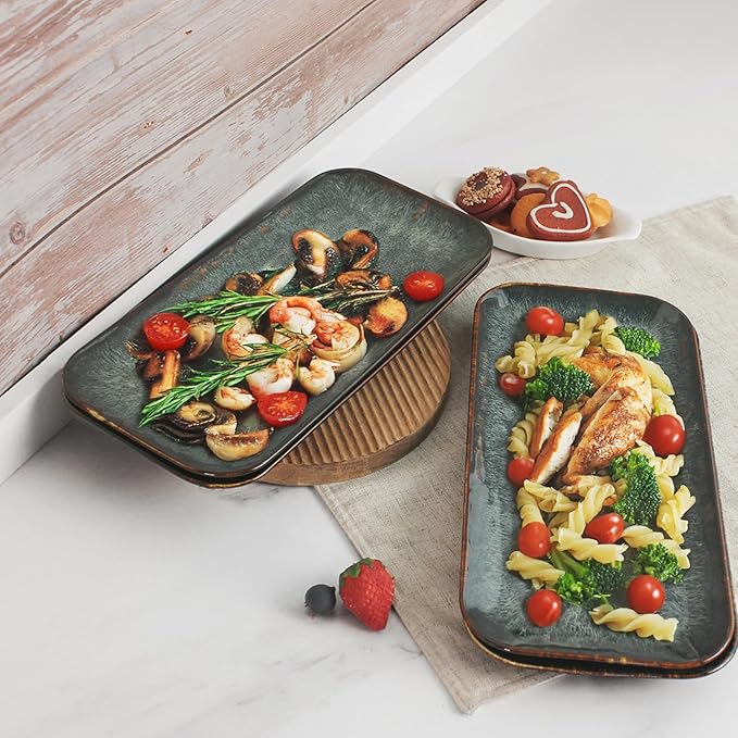 Ceramic Serving Dinner Plate Set 4-Piece for Main Meals Tacos Lunches Snack Platters - Microwave and Dishwasher Safe Scratch Resistant Kitchen Serving Dinnerware Black 12.4 Inch