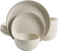 Gibson Home Rockaway 12-Piece Round Stoneware Dinnerware Set Service for 4 – Cream Plates and Bowls Modern Matte Finish Microwave &amp Dishwasher Safe
