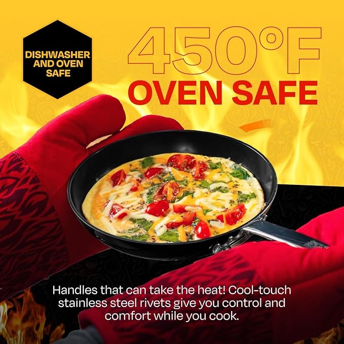 Guy Fieri's Flavortown 2-Piece Ceramic Cookware Set Nonstick Frying Pan Set 10 and 12 Easy-Clean Kitchen Cookware Made without PFAS PTFE PFOA Induction Compatible Oven &amp Dishwasher Safe Bl