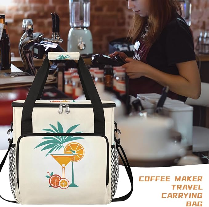 Orange Juice Pattern Coffee Maker Carring Bag Travel Carrying Storage Tote Bag Compatible with Keurig K-Mini or K-Mini Plus Portable Single Serve Coffee Brewer Case with Pockets for K-cup Pods