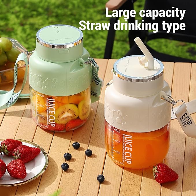 Portable Juicer Cup 800ml Rechargeable Detachable Electric Blender with Strap Straws for Office Gym Home Camping Travel Personal Juicer Bottle for Shakes Smoothies (Green)