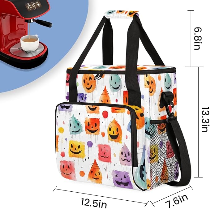 Spooky Ghosts Coffee Maker Carrying Bag Abstract Ghosts Travel Storage Bag Compatible with K-Mini or K-Mini Plus Single Serve Coffee Brewer Carrying Case with Multiple Pockets &amp Shoulder Strap