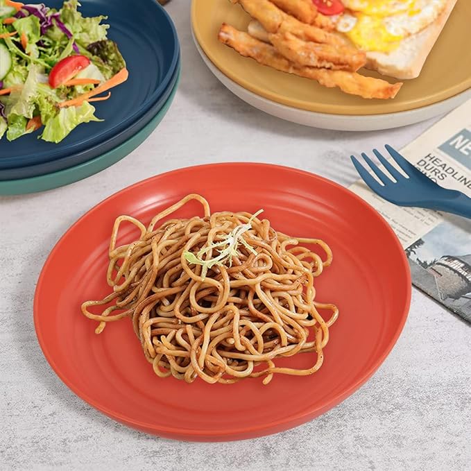 Wheat Straw Dinnerware Sets 36 Piece Unbreakable Dinnerware Sets Reusable Wheat Straw Plates and Bowls Sets Travel Camping Cutlery Set Dishwasher Microwave Safe Dinnerware Colourful