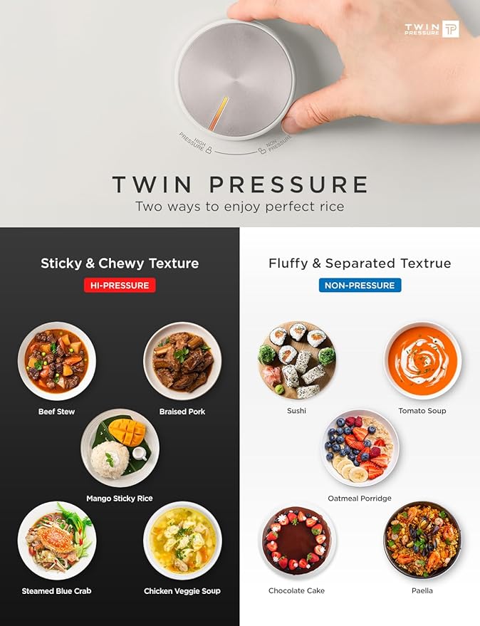 CUCKOO Twin Pressure Rice Cooker 10-Cup Uncooked / 20-Cup Cooked with Induction Heating Technology 20 Menu Modes with Voice Guide Large Rice Maker Multi-Cooker &amp Pressure Cooker (CRP-LHTR1009FW)