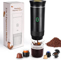 Electric Espresso Machine 3 In 1 Portable Coffee Maker for Travel 4-6 min Self-Heating Compatible with Ground Coffee &amp Large Capsules Small Capsules for Hiking Camping RV Office (Black)