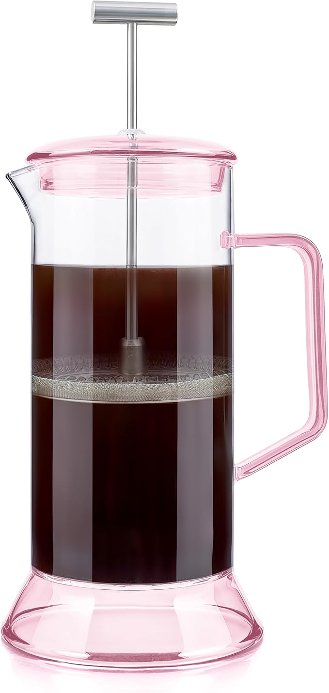 Teabloom Toulouse Borosilicate Glass Tea Press and Coffee Maker with No Plastic 24-Ounce (700 mL) - Dawn Rose