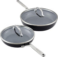 KitchenAid Hard Anodized Induction Nonstick Frying Pan Set With Tempered Lids 4-Piece - 10 &amp 12 Inch – Durable Even Heating Oven Safe to 500°F Dishwasher Safe Easy-Clean